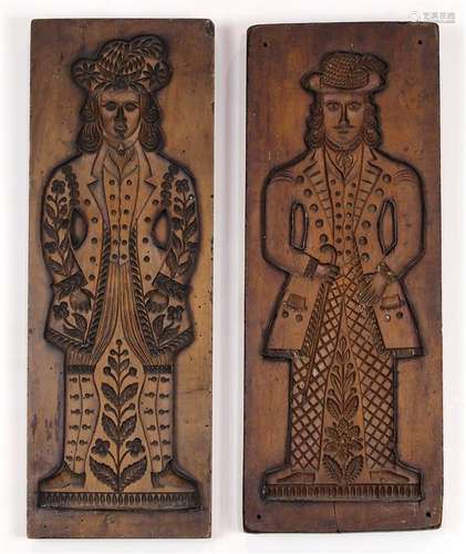 Pair of carved wood Swiss or German figural baking molds