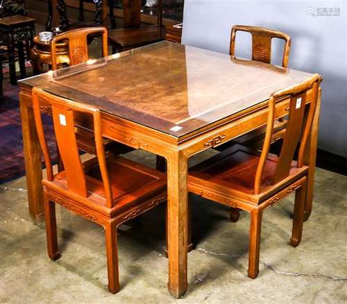 Chinese Wooden Square Table and Chairs