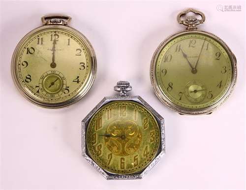 (Lot of 3) White gold-filled open face pocket watch