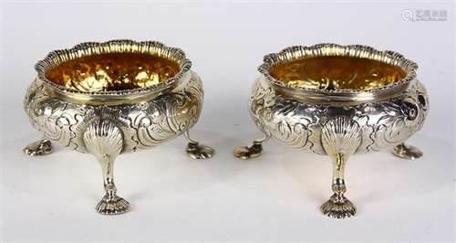 Pair of Victorian silver and gilt wash open salts