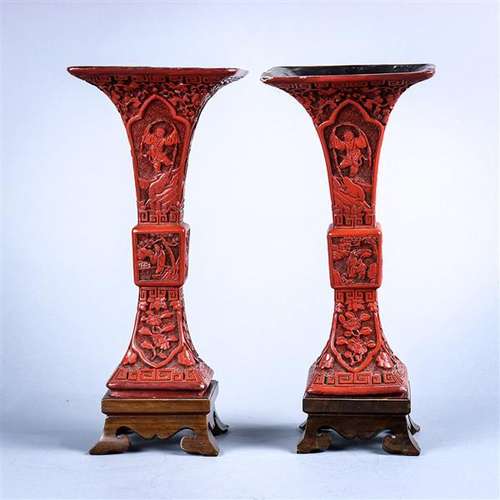 Chinese Cinnabar Lacquer Gu Vases