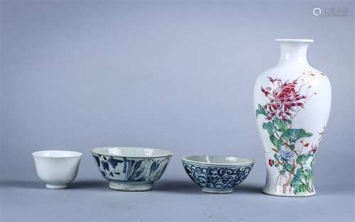 Chinese Porcelain Vase, Blue-and-White Bowls and Cup