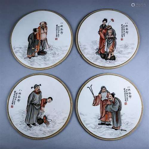 Chinese Porcelain Circular Plaques, Immortals