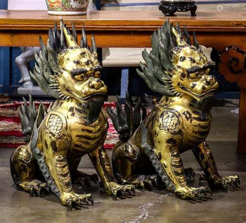 Two Chinese Gilt Alloy Metal Qilin