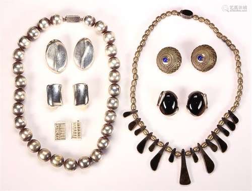 (Lot of 7) Multi-stone, sterling silver and silver jewelry