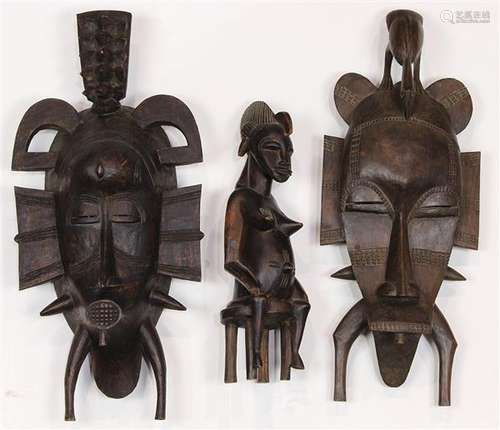 African Senufo Cote d'Ivoire carved wood masks