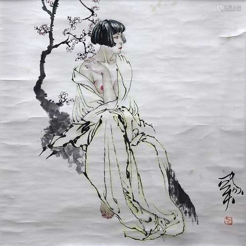 Chinese Scroll, Manner of He Jiaying, Beauty and Prunus