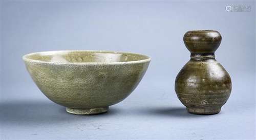 Chinese Celadon Glazed Bowl and Double Gourd Vase