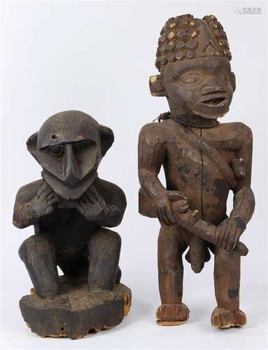 Two Large Grassfields Cameroon wood figures