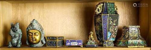 Chinese Decorative Items: Buddha Head, Cloisonne Vase