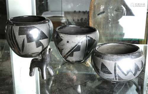 Santa Clara San Ildefonso blackware pottery group