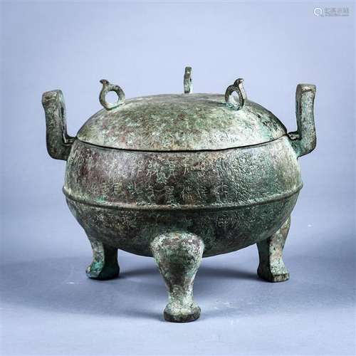 Chinese Archaistic Bronze Lidded Ding