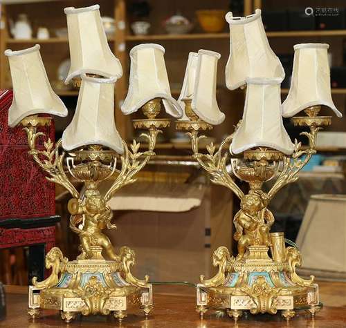 French Sevres style gilt bronze candelabra