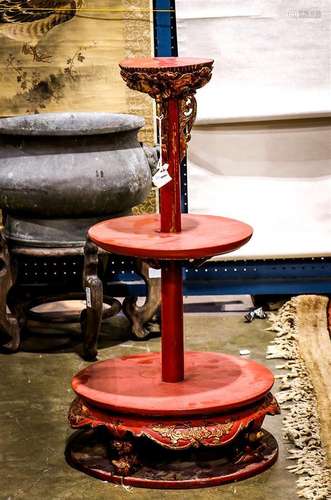 Chinese Gilt Red Lacquered Stand