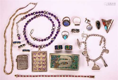 Collection of multi-stone, enamel, sterling silver, silver and metal jewelry