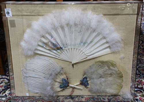 Three Chinese style feather and beaded fans