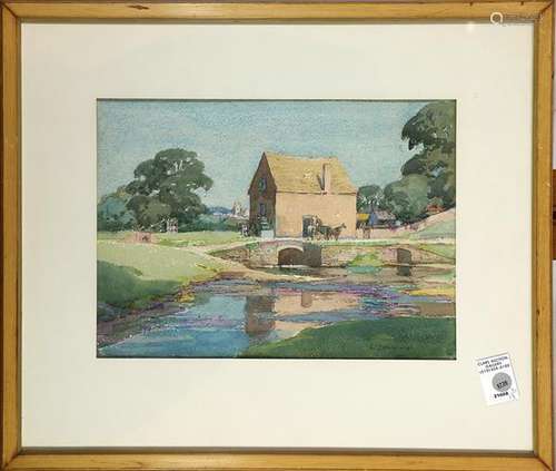 Watermill Scene, watercolor, signed 