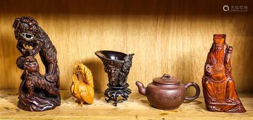 Chinese Bamboo and Wood Carvings, Zisha Ceramic Teapot