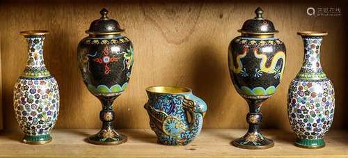 Chinese Cloisonne Enameled Vases, Bird Form Cup