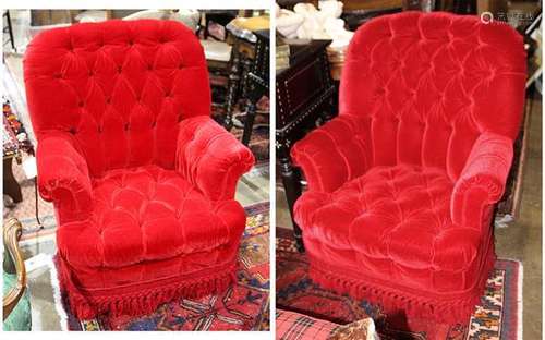 Pair of Victorian tufted club chairs