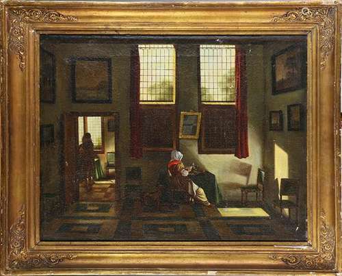 Woman Reading at a Table, Painting