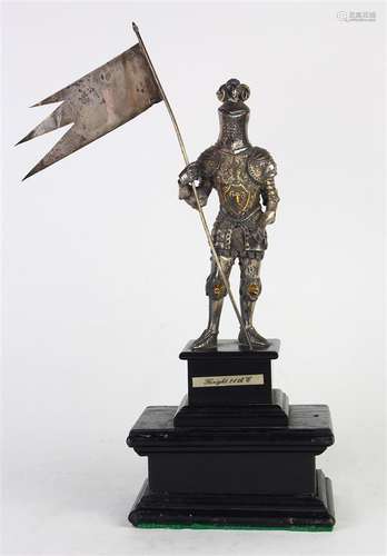 Sterling silver mounted figurine of a Medieval suit of armor