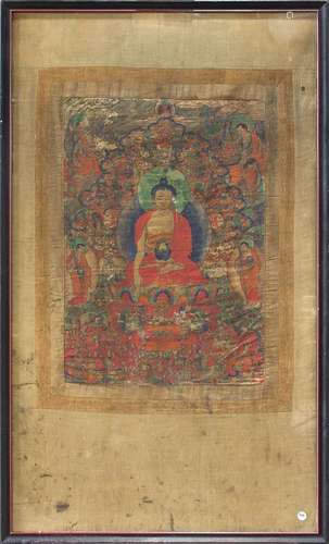 Framed Sino-Tibetan Thangka, the Buddha