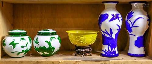 Chinese Peking Glass Bowl, Jars, Vases