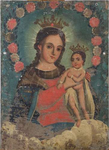 Madonna and Madonna & Child, Oils on Tin (Retablos)