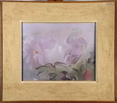 Work on silk, Purple Flowers