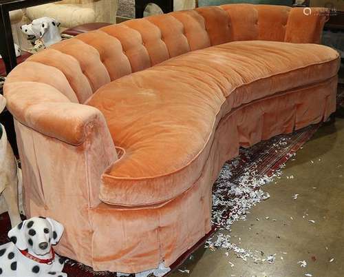 Mid-Century Modern tufted orange kidney form couch