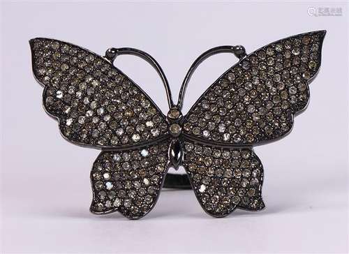 Diamond and blackened silver butterfly ring