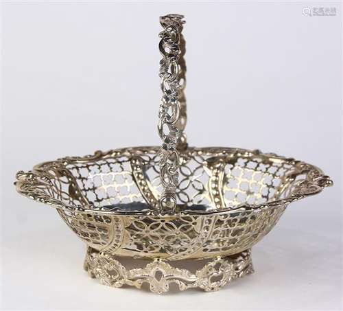 George III silver swing handle sugar basket, London 1764