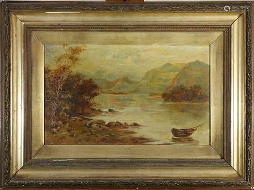 Painting, Lake Scene with Row Boat