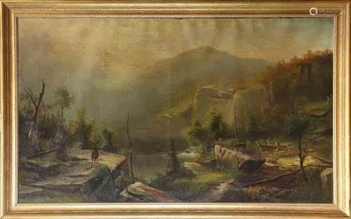 Painting, Mountain Landscape with Deer