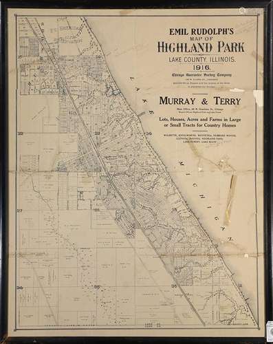 Emil Rudolph's Map of Highland Park Lake County, Illinois, 1916