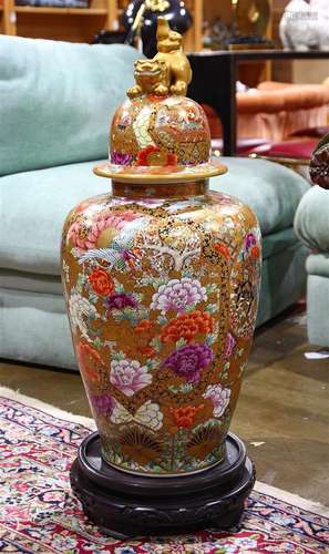 Japanese Satsuma style lidded urn