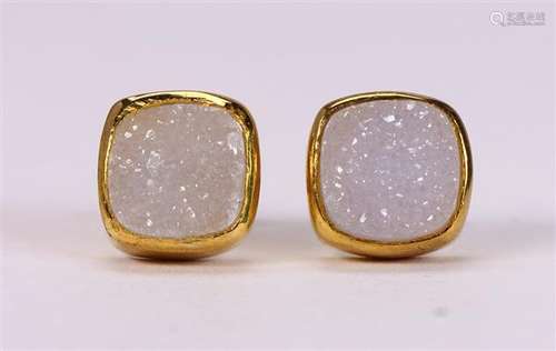 Pair of drusy quartz and silver gilt earrings