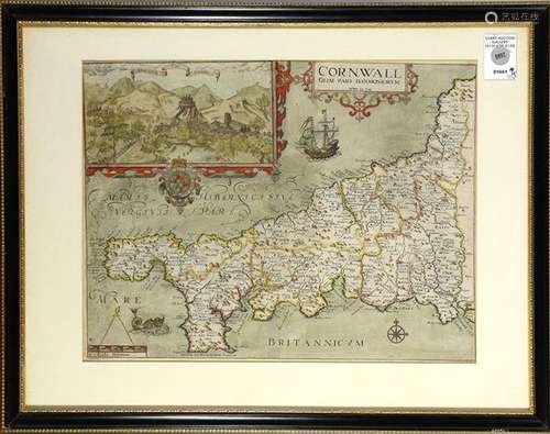 Map, William Kip after Christopher Saxton, Cornwall Olim Pars Danmoniorum, 1637