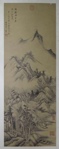 AN INK HAND PAINTING SCROLL; WANG, HUI (1632-1717)