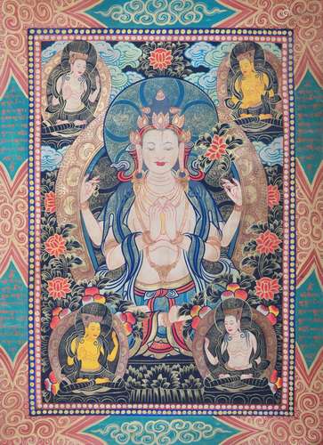 A THANGKA OF BODHISATTVA AVALOKITESVARA, QING DYNASTY