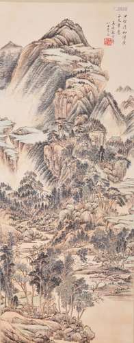 AN INK HAND PAINTING SCROLL; WANG, SHIMIN (1592-1680)