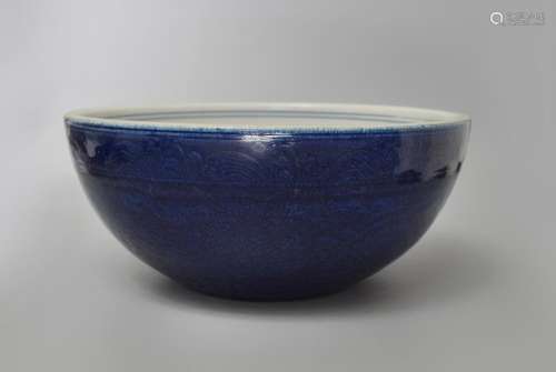 A LARGE BLUE-GLAZED BRUSH WASHER, XUANDE MARK BUT 18TH CENTURY