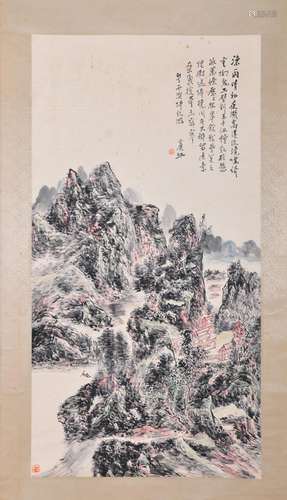 AN INK HAND PAINTING SCROLL; HUANG, BINHONG (1865-1955)