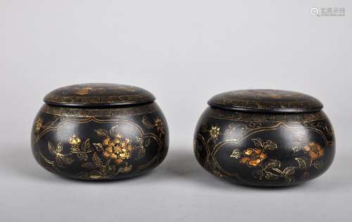 A PAIR OF BLACK LACQUERED AND GILT-DECORATED 'LONGEVITY' BOXES AND COVERS, QING DYNASTY