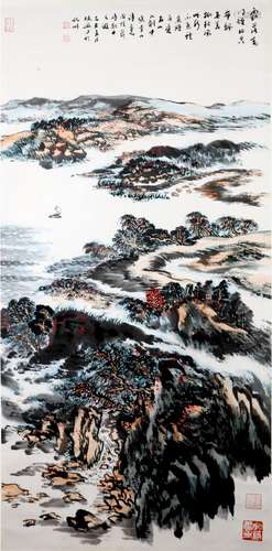 AN INK HAND PAINTING SCROLL; LU, YANSHAO (1909-1993)