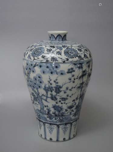 A BLUE AND WHITE 'GARDEN' MEIPING VASE, 14TH CENTURY
