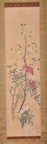 AN INK HAND PAINTING SCROLL; ZOU, YIGUI (1686-1772)