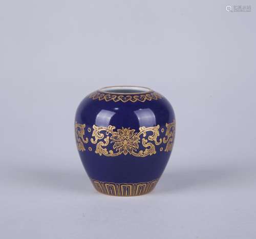 A GOLD-DECORATED BLUE-GLAZED 'DRAGON' WATER POT, QIANLONG MARK, QING DYNASTY