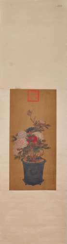 AN INK HAND PAINTING SCROLL; LANG, SHINING (1688-1766)